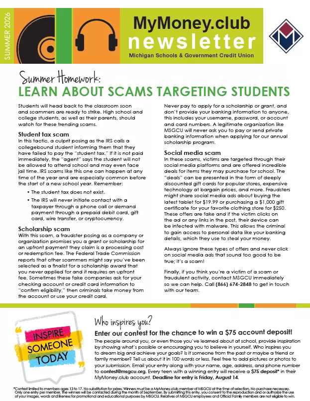 MyMoney.Club Teen Newsletter cover